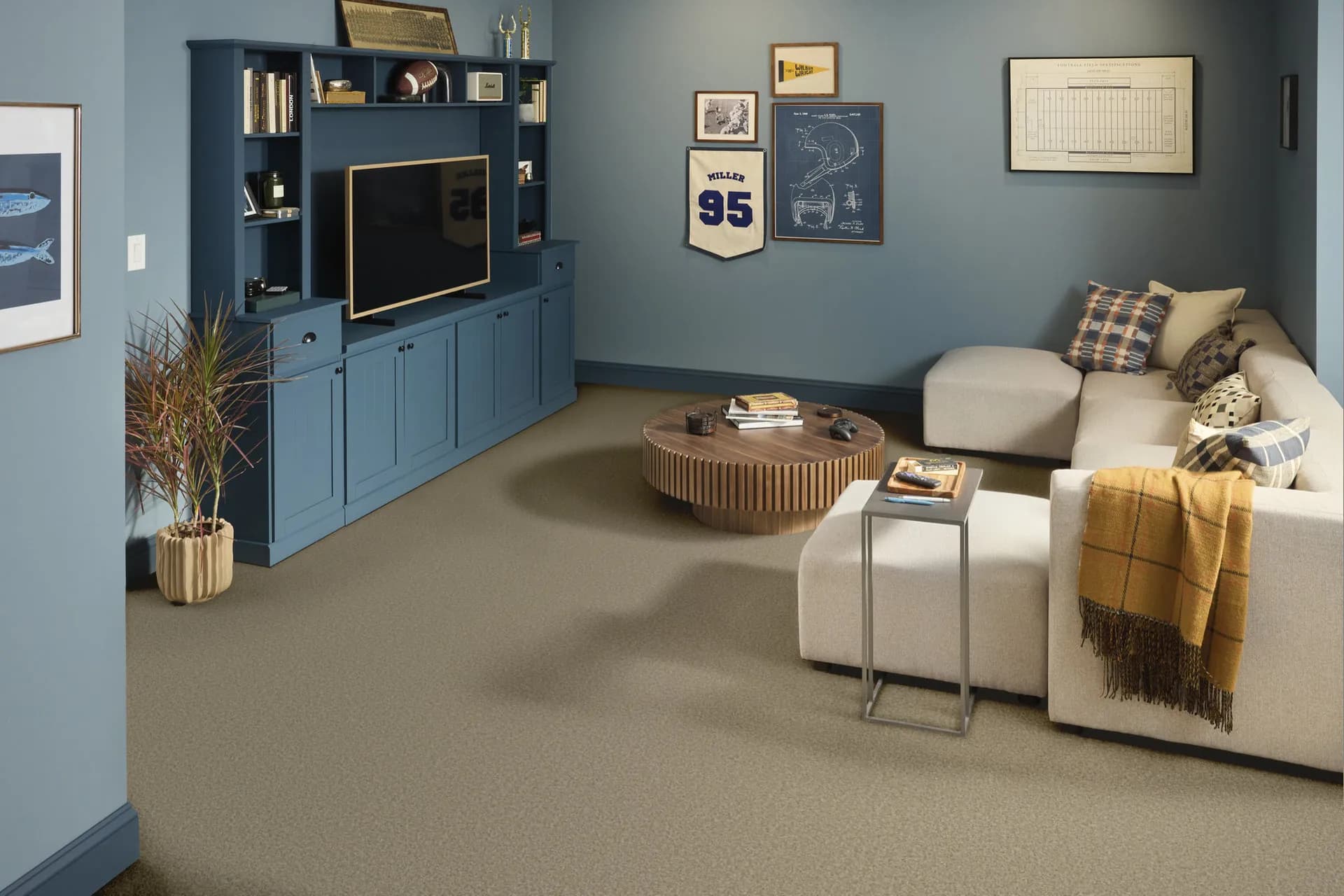 Shaw Parlay carpet shown in a den-style room setting