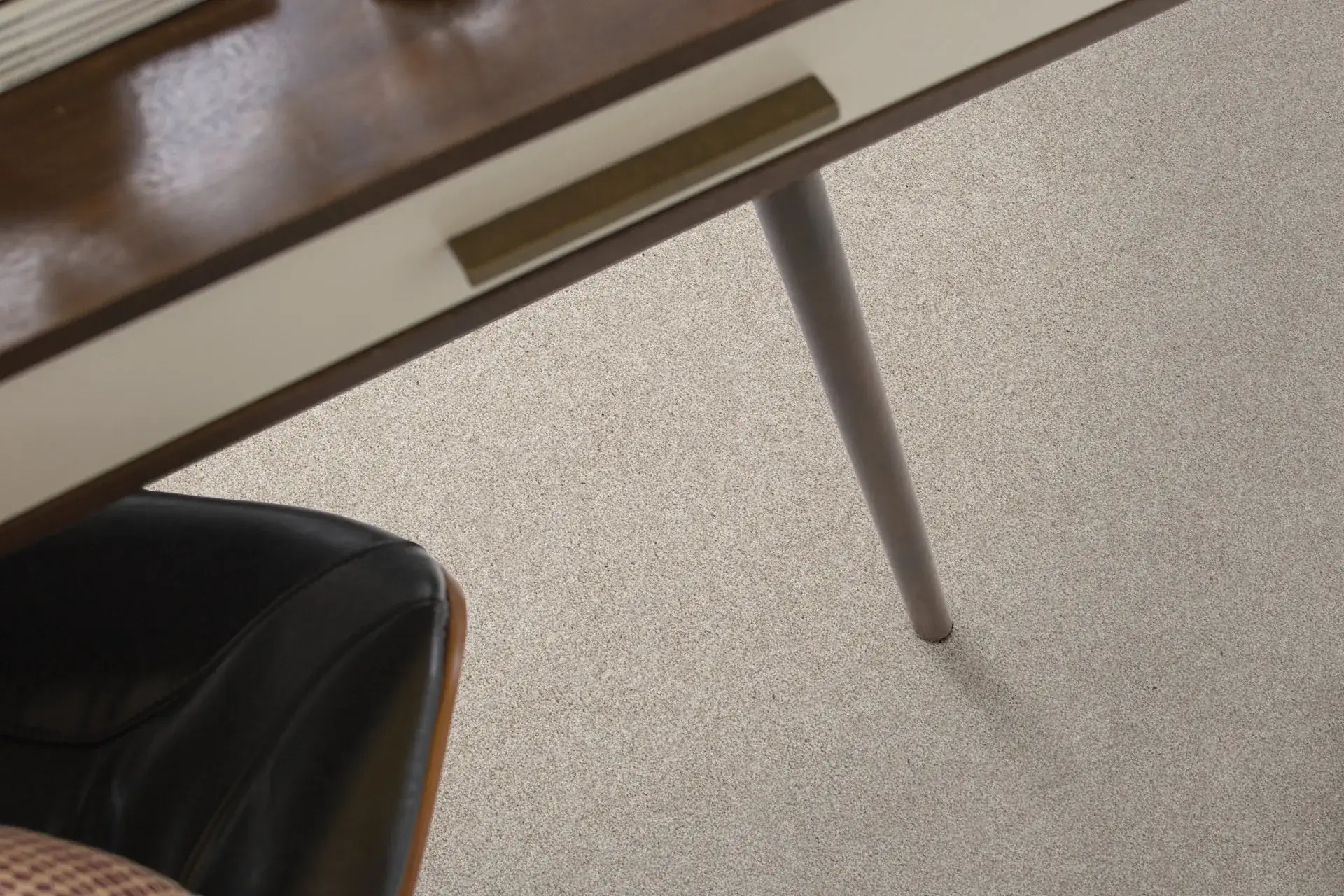 Shaw Harmonious III carpet in a soft neutral shown in a living room