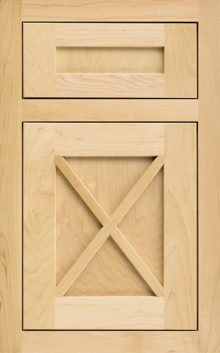 Medallion Amesbury Platinum inset cabinet door with X brace in natural maple