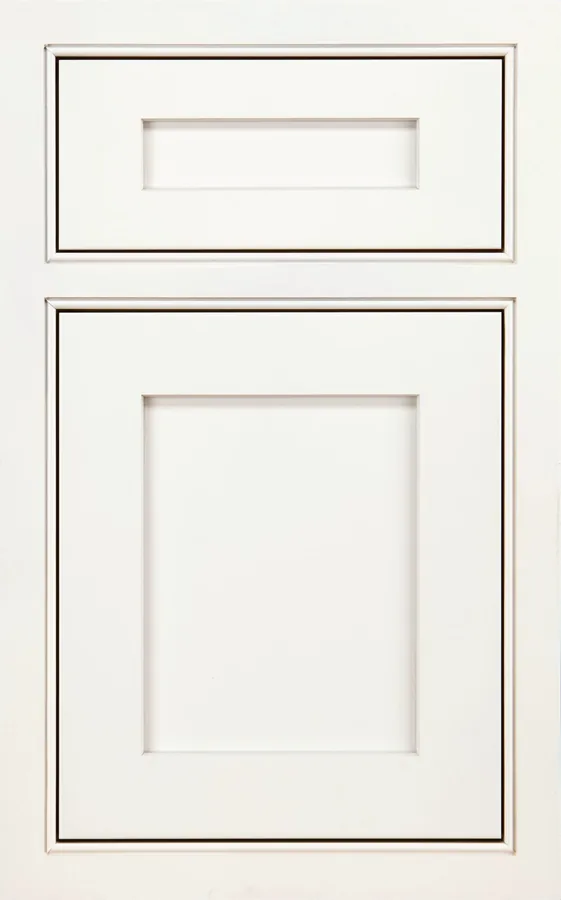 Medallion Potter's Mill Platinum cabinet door shown in the Magnolia paint finish, one of the paint and stain options in our Medallion line