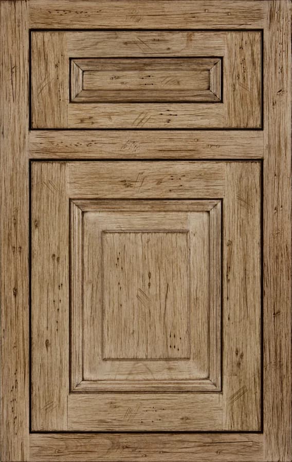 Medallion Wellington Platinum cabinet door face in Buckskin with Appaloosa glaze, a inset style available through our Medallion line