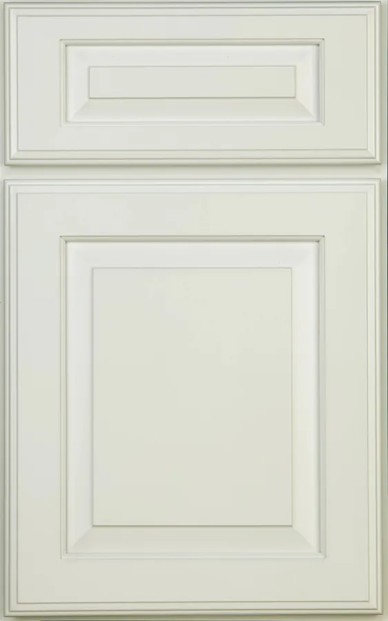 Medallion Brookhill Raised Panel cabinet door shown in the Magnolia paint finish, one of the paint and stain options in our Medallion line