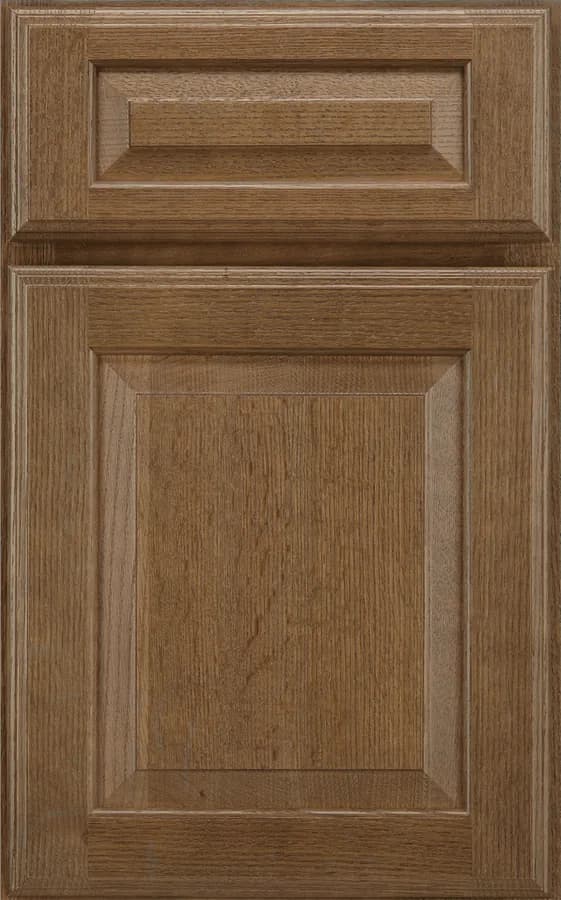 Medallion Brookhill Raised Panel cabinet door shown in the Marten stain on quartersawn oak finish, one of the paint and stain options in our Medallion line