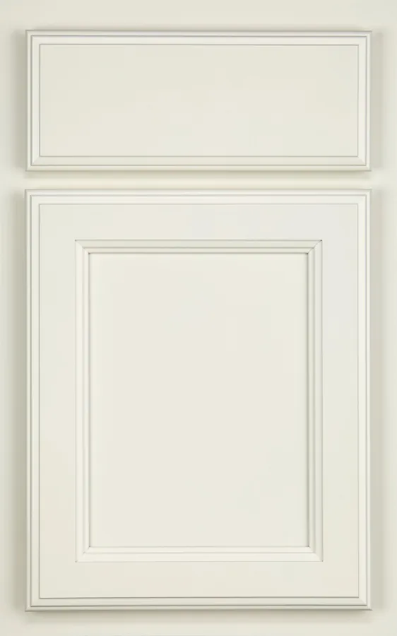 Medallion Liberty cabinet door shown in the White Icing paint finish, one of the paint and stain options in our Medallion line