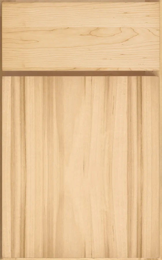 Medallion Avalon slab cabinet door in natural maple with vertical grain, available through our Medallion line