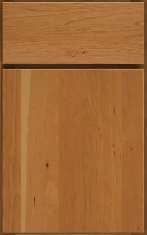 Medallion Glenwood solid-wood slab cabinet door in natural cherry, available through our Medallion line