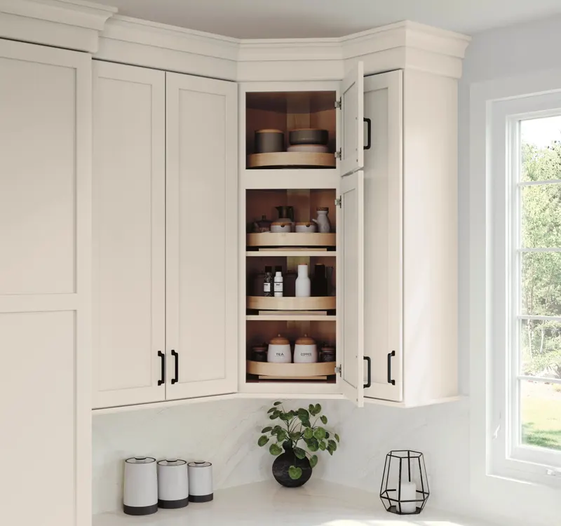 Diagonal Corner Cabinet with Lazy Susan, from the Medallion storage line we carry