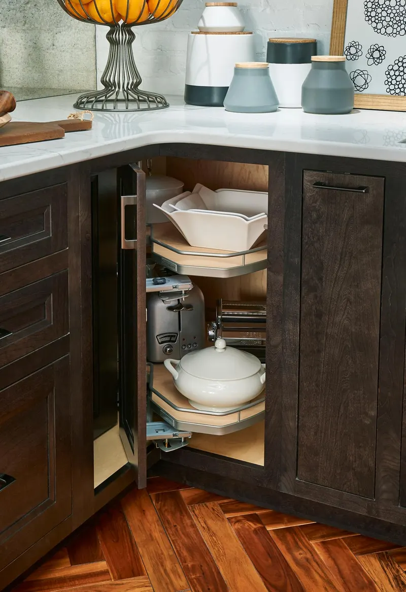 Easy Reach Corner Base with Revolving Doors, from the Medallion storage line we carry