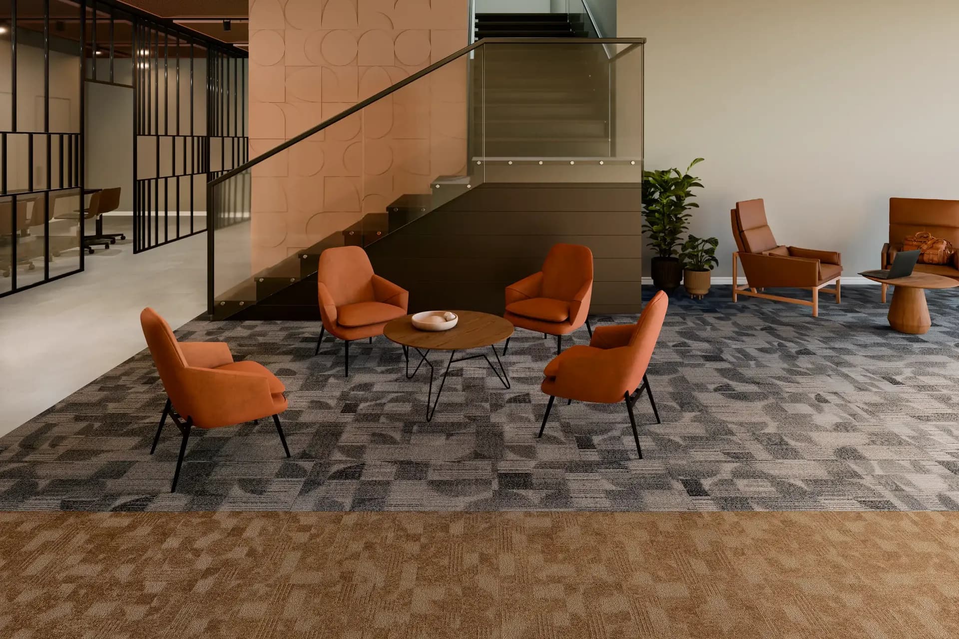 Philadelphia Commercial carpet tile and wood-look LVT in an office lounge, commercial lines we specify across Polk County