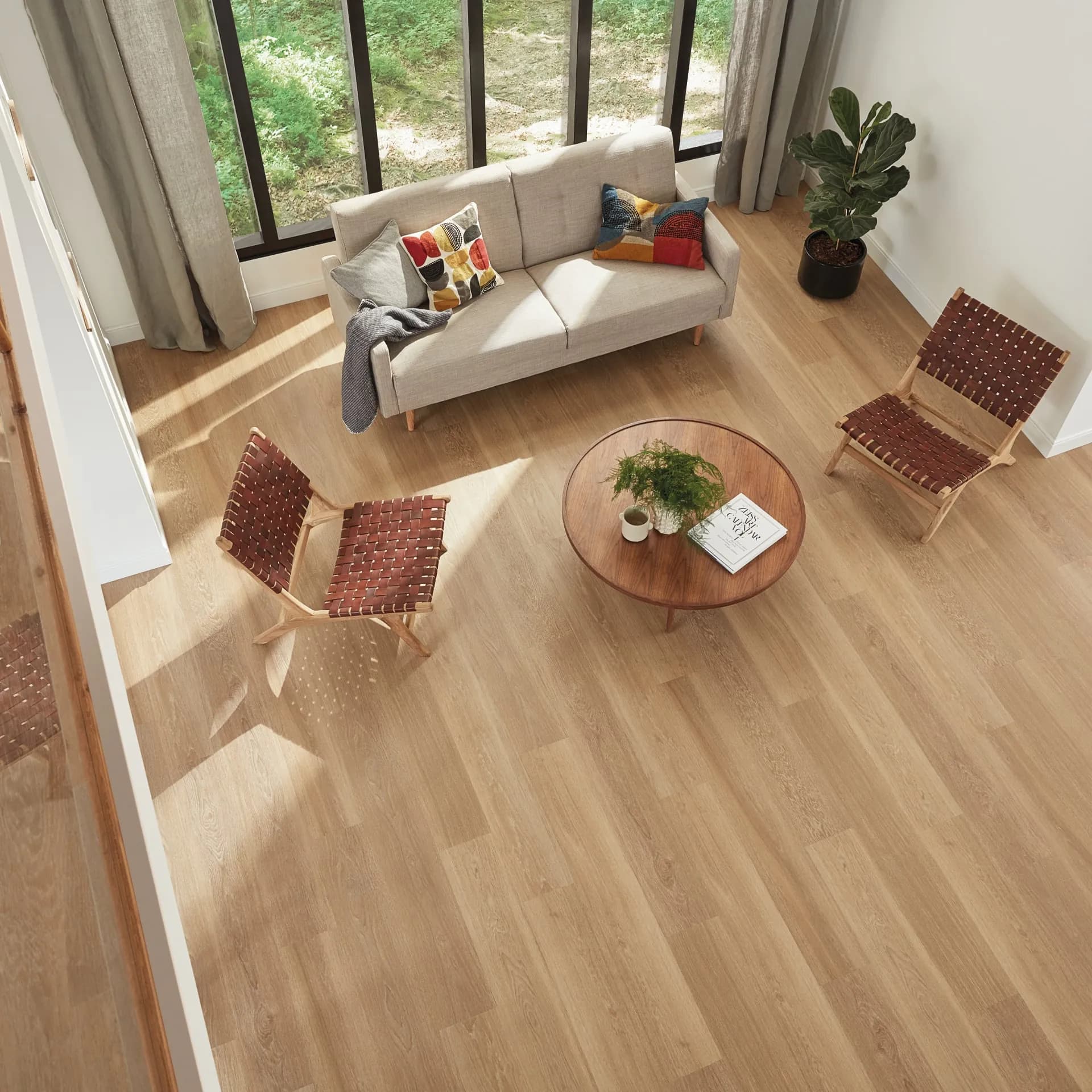 Overhead view of Karndean luxury vinyl plank in a seating area. Carried by Blackburn's Interiors, Winter Haven, FL
