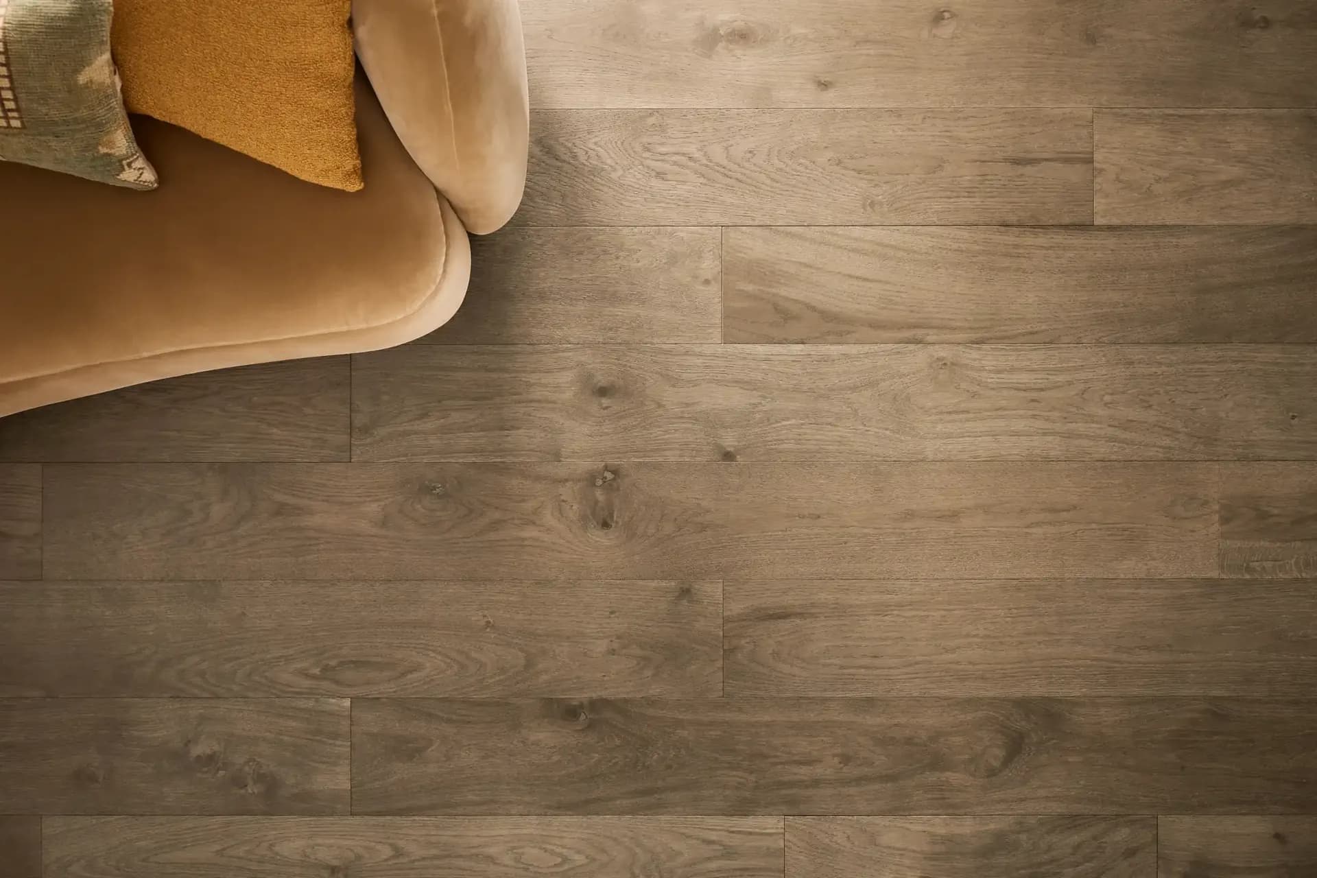 Shaw Utmost hardwood in Grounded, wide-plank detail. Carried by Blackburn's Interiors, Winter Haven, FL